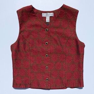 Valerie Stevens Red abstract print gold button Vest Women's Small Western